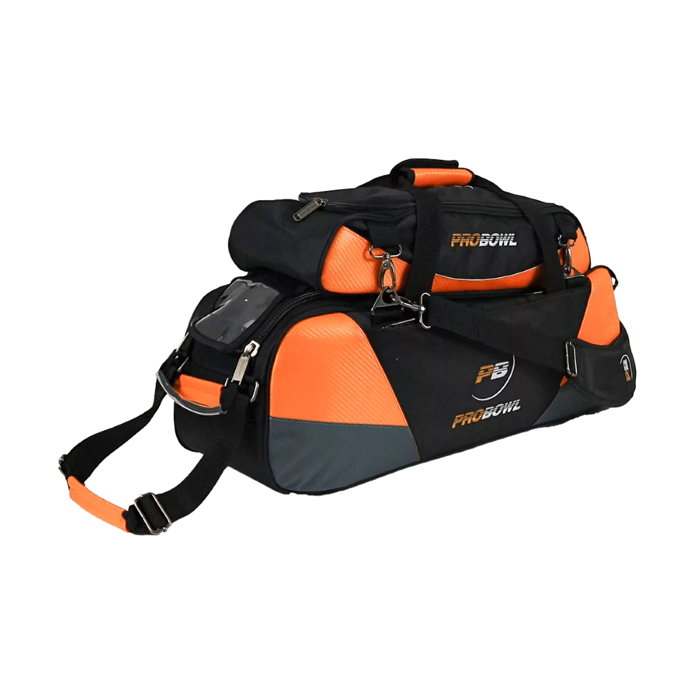 Pro Bowl Bowlingtasche 3 Ball Deluxe Tote W / Schuhe Bag Black/Carbon/Orange